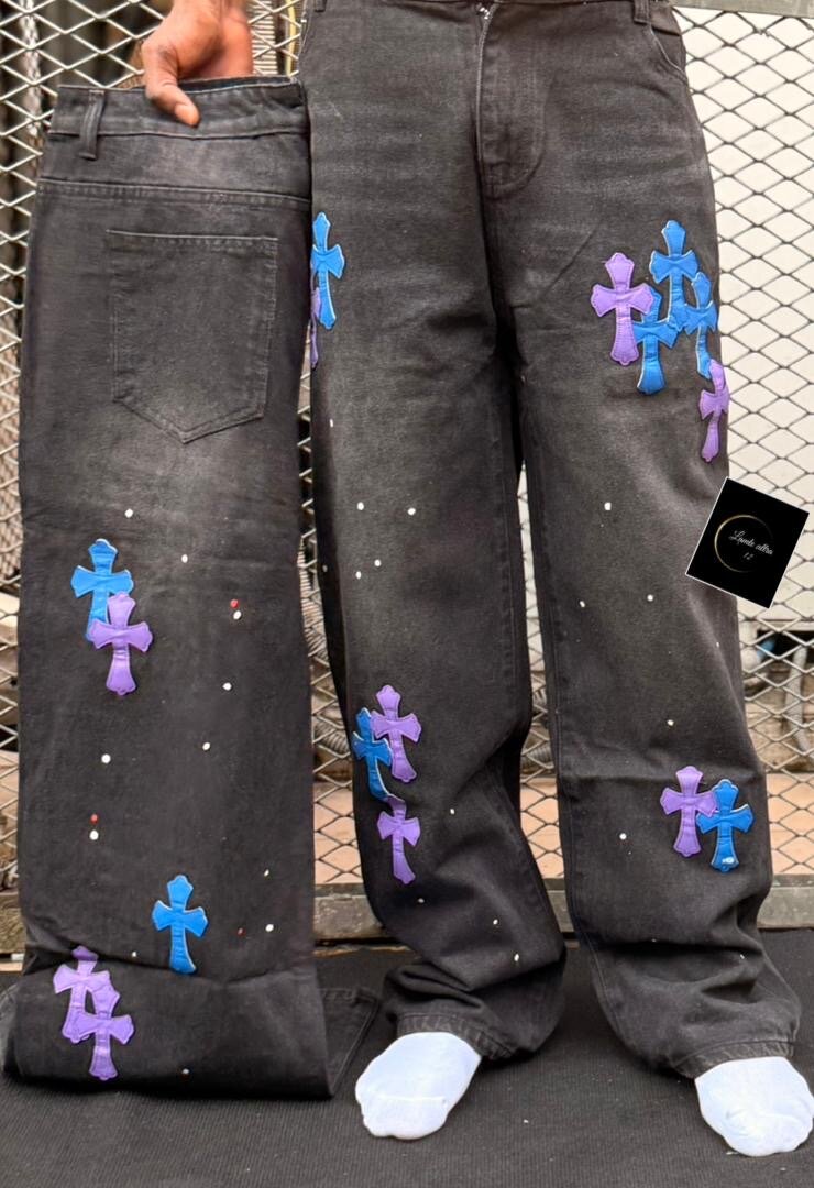 Jeans noir à perles tendance