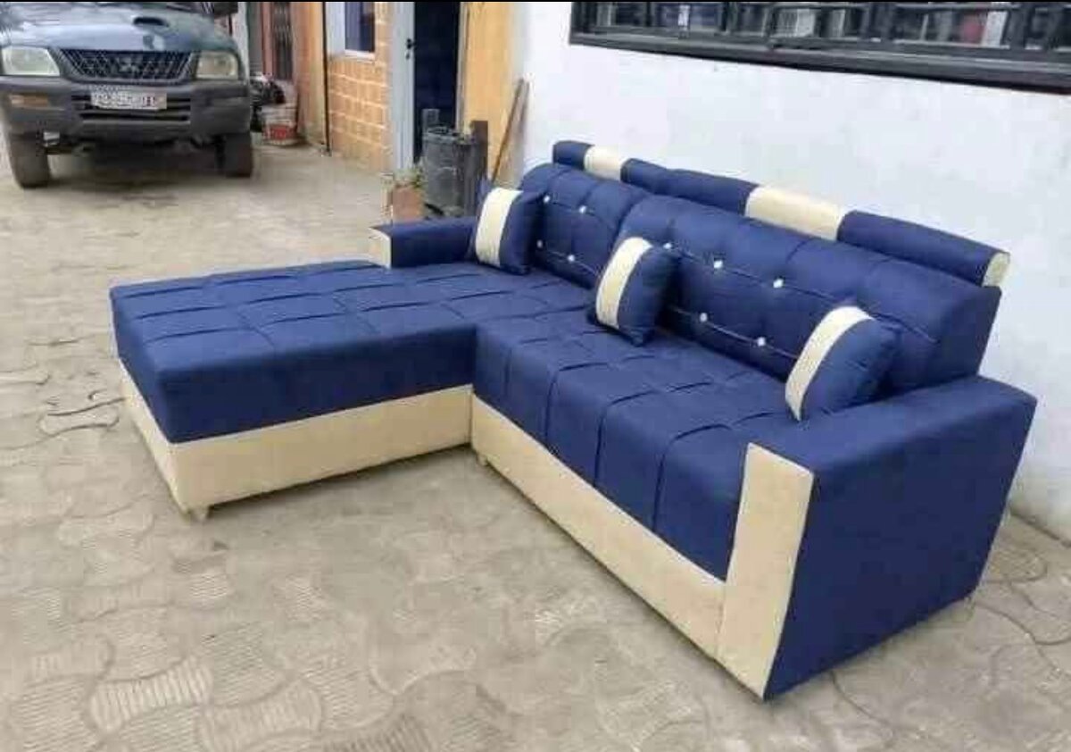 Canapé d'angle moderne bleu et beige