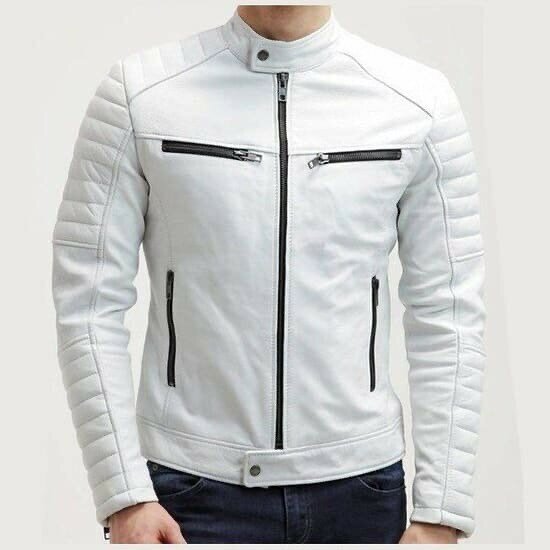 Blouson en cuir blanc homme