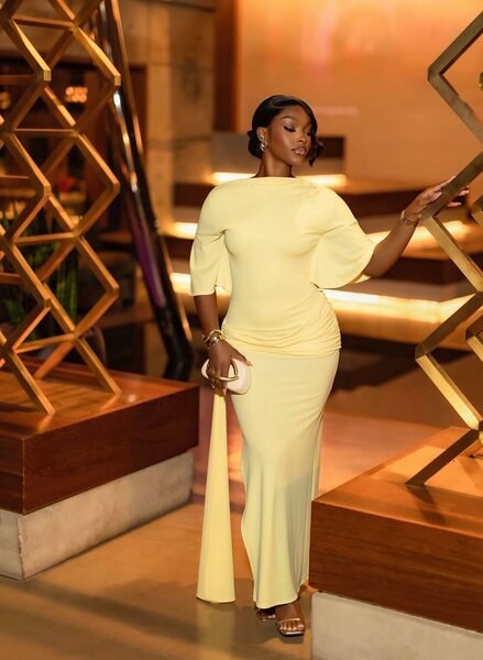 Robe Jaune Élégante Soirée