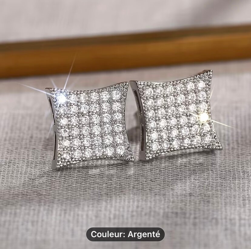 Boucles d'oreilles carrées argentées