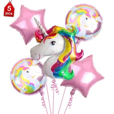 5 Pieces Unicorn Theme Foil Balloons - For Birthday Party Decorations
