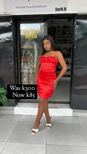 Women's short red dress with straps