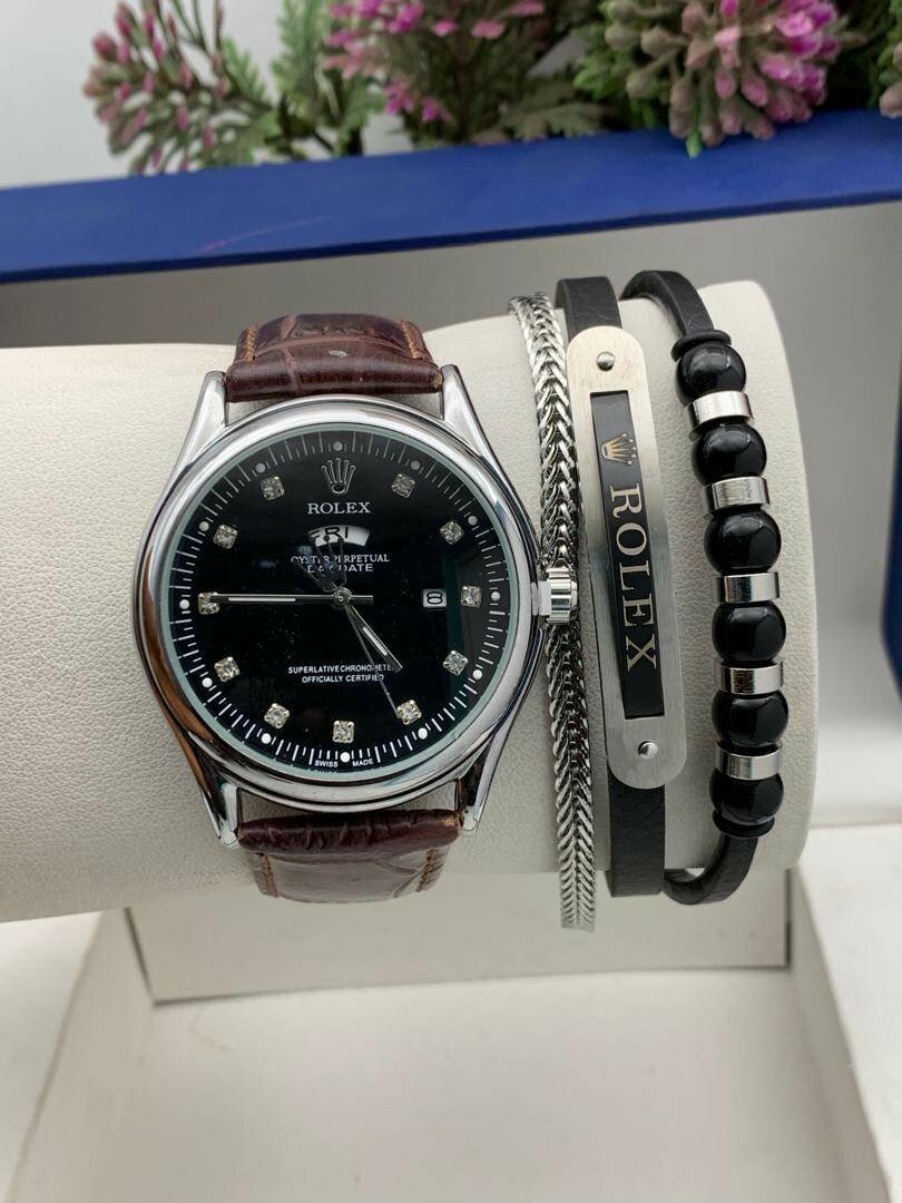 Leather watch and bracelet set