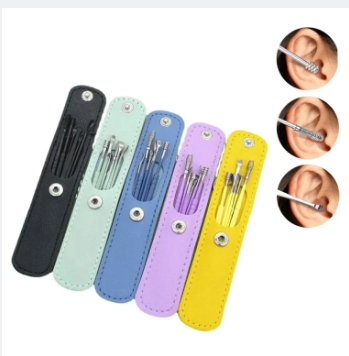 Ear Wax Cleaning Kit 6 Pcs Ear Pick Tools, Wax Removal Kit, Ear Cleaning Tool Set, Spring Earwax Cleaner Tool for Children and Adult Multicolor