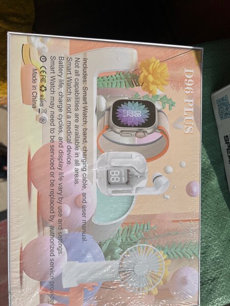 AirPods +hand fan +smart watch