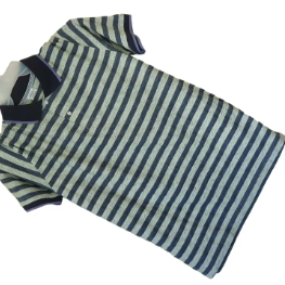 Men's Yarn Dyed Grey & Navy Blue Striped Polo T-Shirt