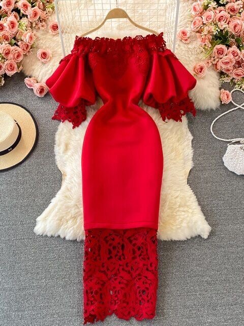 Women sexy hollow out lace bodycon