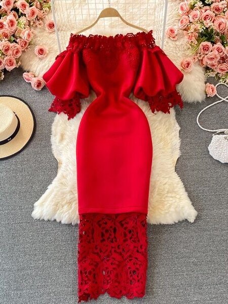 Women sexy hollow out lace bodycon