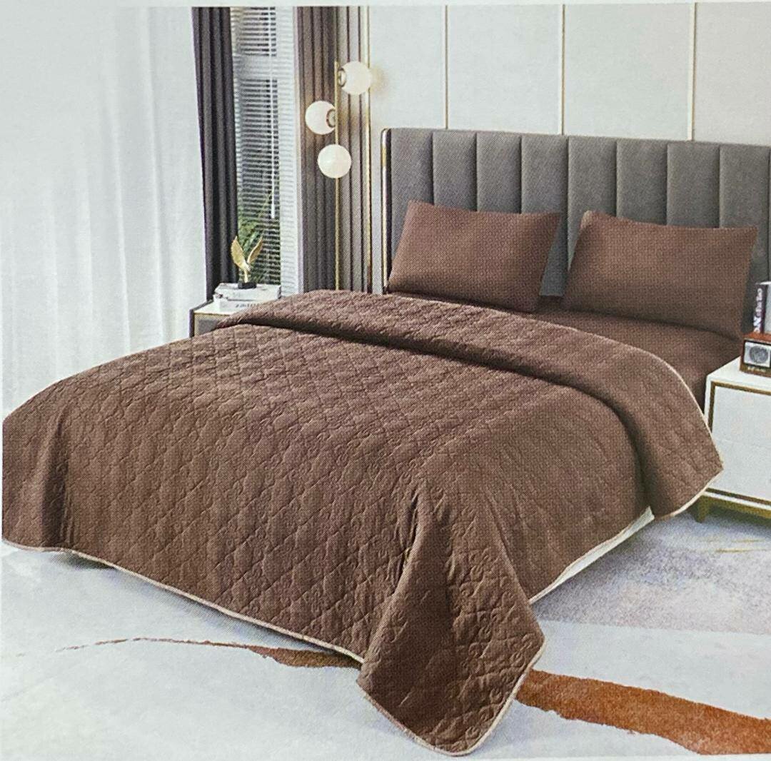 Set of 2 pillowcases, bedspread and sheet, brown