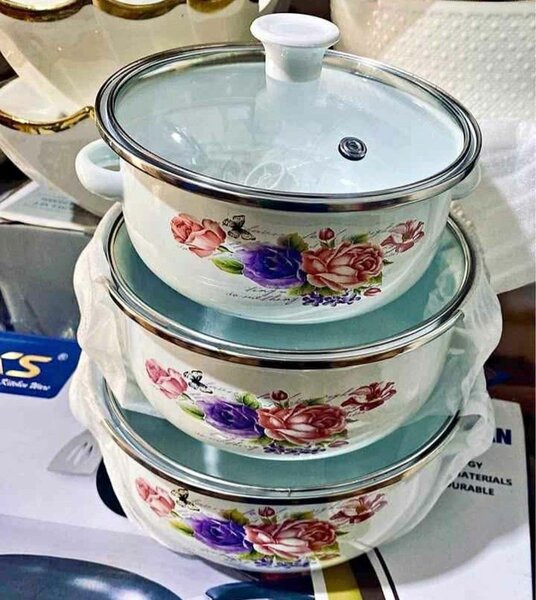 Set Cocottes Émaillées à Motif Floral