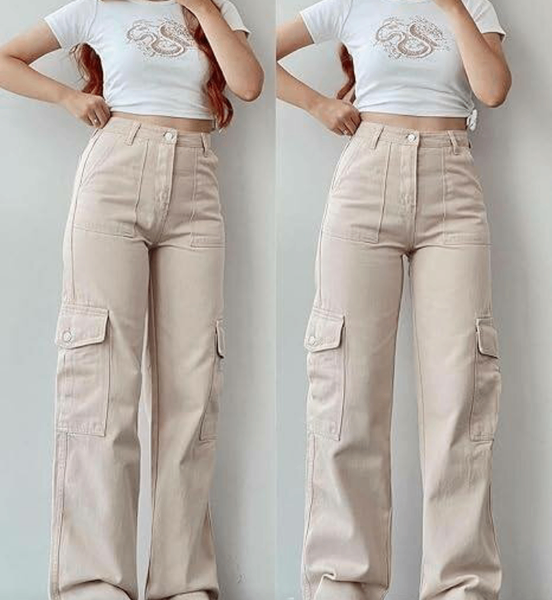 Pantalon cargo beige femme