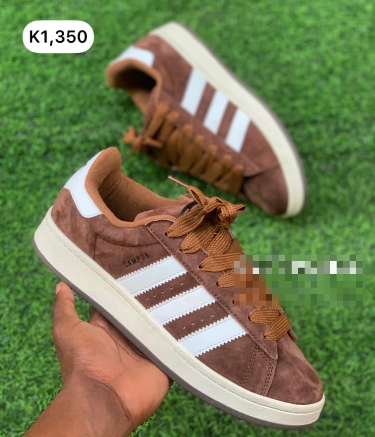 brown and white suede sneakers