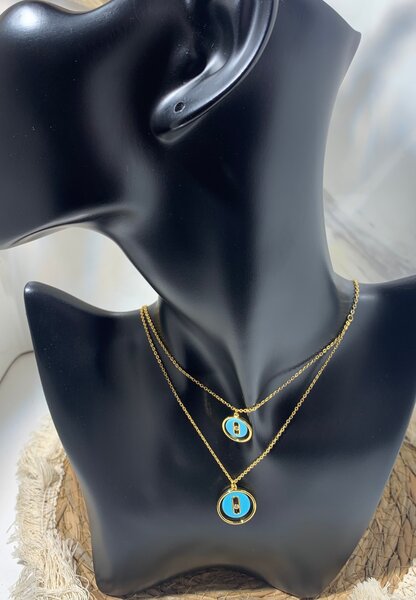 Collier double mauvais oeil doré