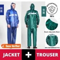 WATERPROOF PVC RUBBER COATED RAIN COAT / RAIN SUIT ORIGINAL KOREAN ( 912 MODEL ) DANGRI + TROUSER GREEN / BLUE COLOUR (MEN&WOMEN) BY ONE CLICK PICK