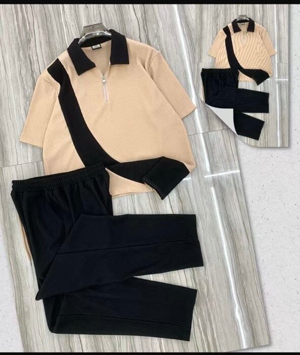 Costume décontracté zippé bicolore