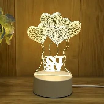 Love shaped 3 D visualization lamp and decor