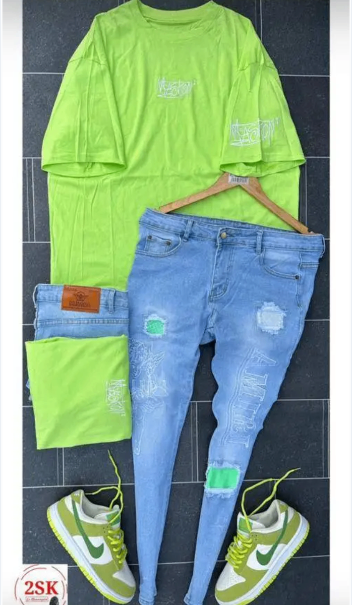 Ensemble T-shirt et Jeans Vert