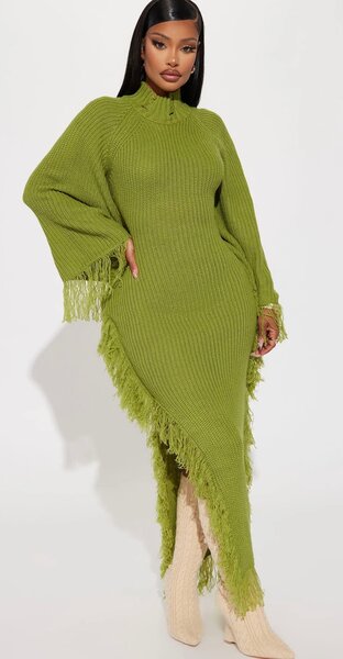 Robe Pull Vert à Franges