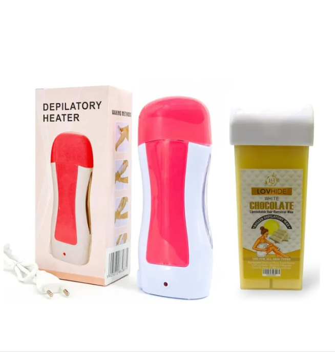 Pack of 3 Roll on Wax Heater Machine Portable Wax Warmer Electric Depilatory Roller Hair Remover Refill with Srips & Wax Refill | By KK Martz