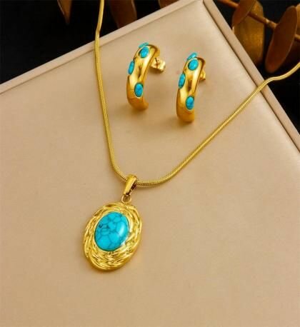 Parure Collier et Boucles Turquoise