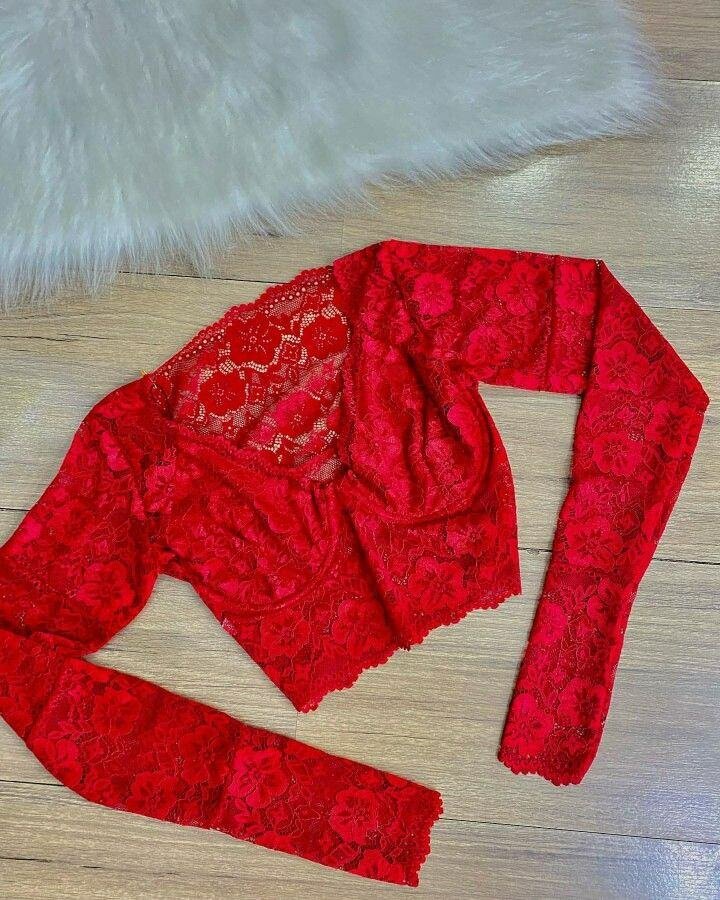 Top en dentelle rouge femme