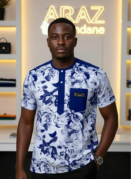 Tunique imprimé bleu/écru