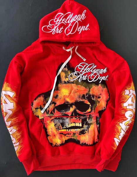 Sweat à capuche rouge tête de mort