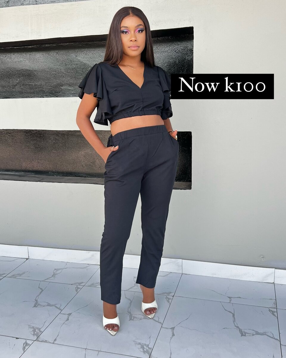 Women's black suit, Short top and trousers