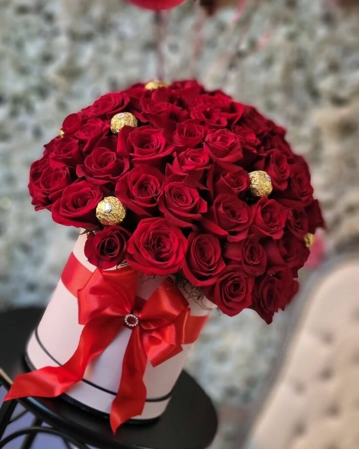 Bouquet de roses avec chocolat