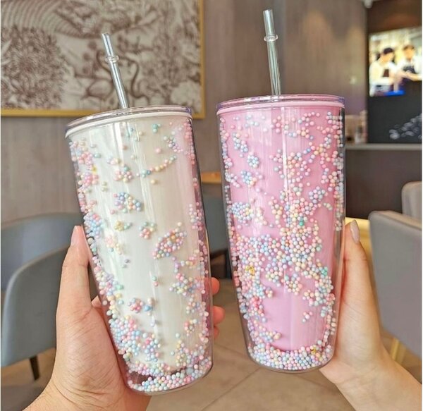 Colored Beads Double Wall Free Acrylic Travel Tumbler