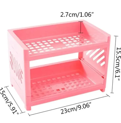 Pantry Door Organizer Double-Layer Hollow Shelf Plastic Cosmetic Desktop Finishing Rack 24x15x18cm