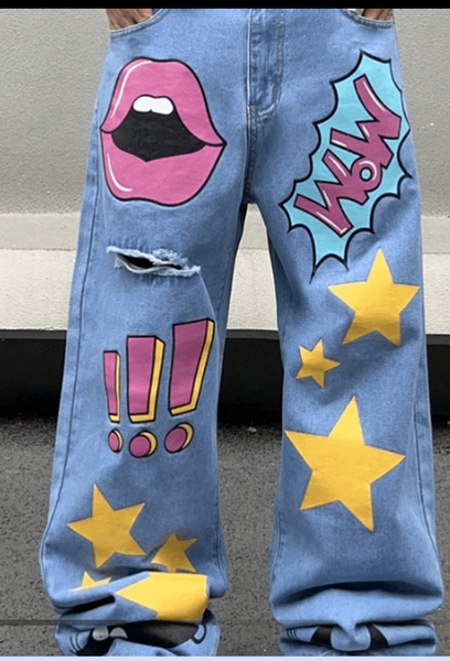 Jeans graffiti colorés