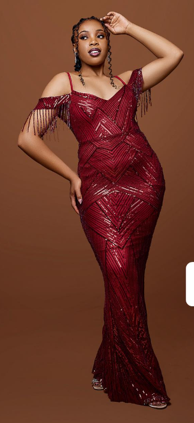 Red Off-the-shoulder Evening Dress