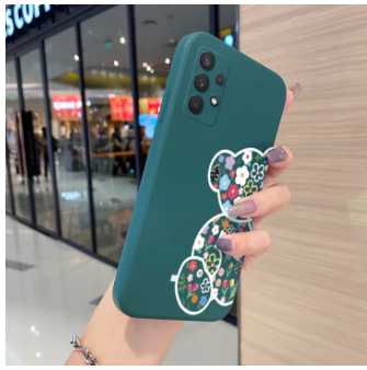 JIUMOO for Samsung A32 4G Case Fashion Tide Cartoon Bear Thin New Design Phone Case Side Square Edge Casing Pattern Silicone Softcase Full Back Cover Shockproof Protection Cases