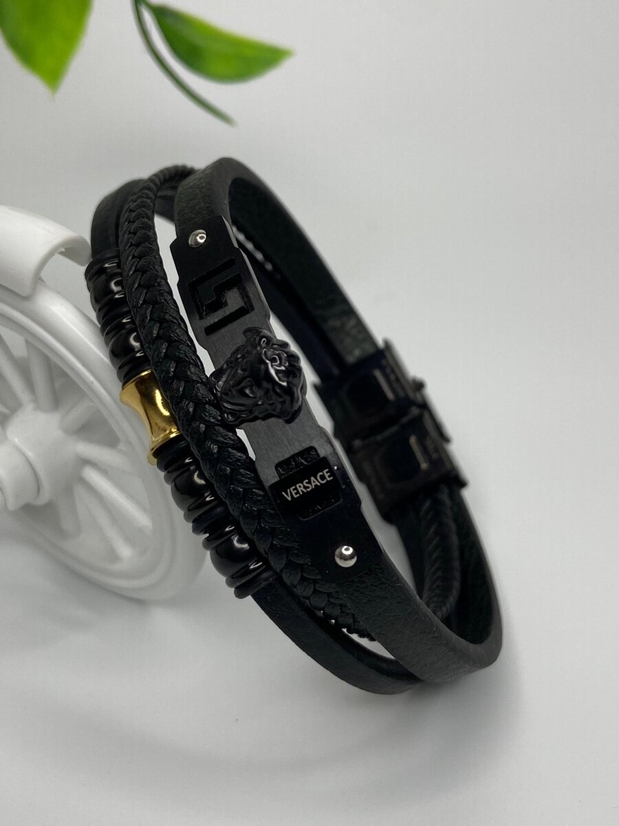 Versace Leather Steel Bracelets for Men