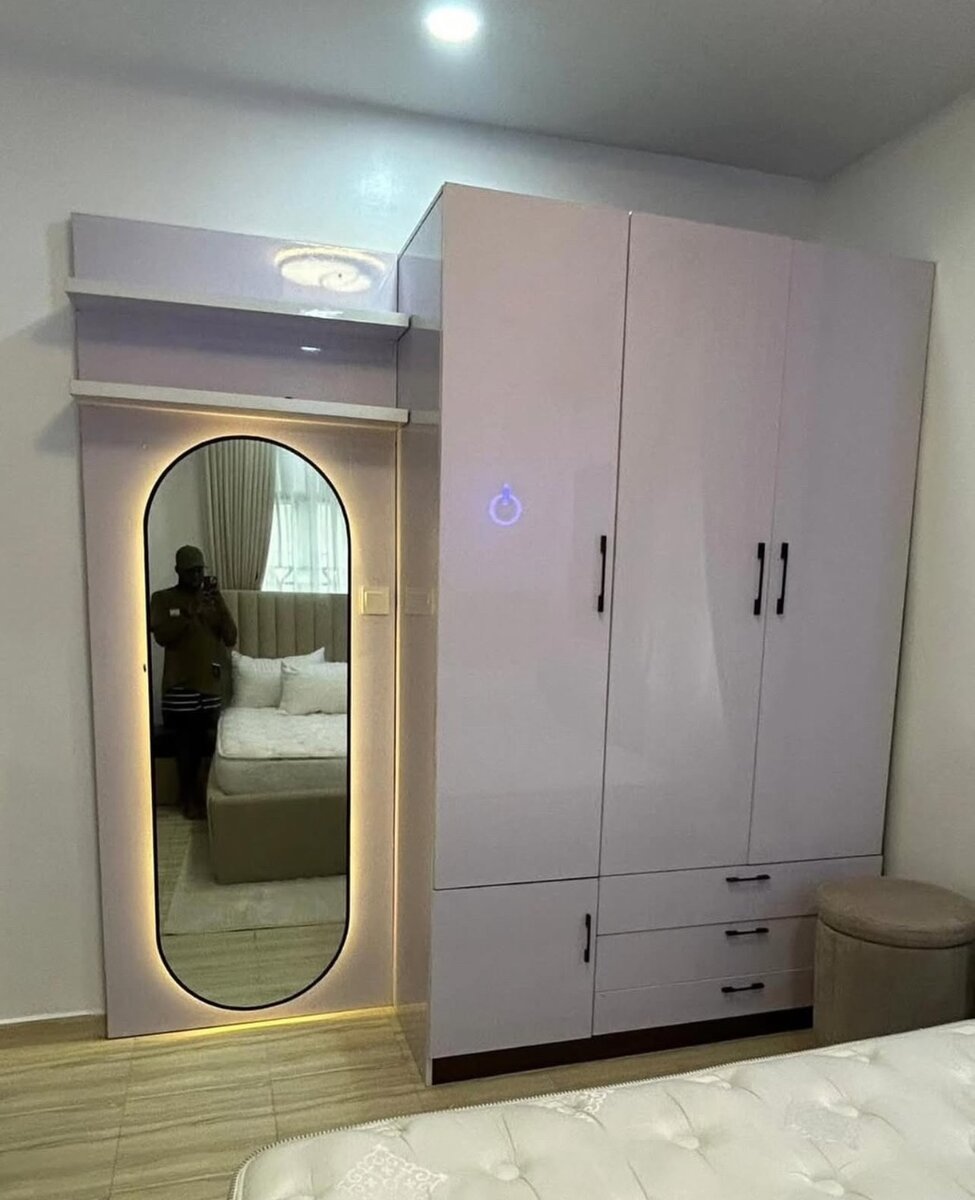 3-in-1 wardrobe with LED full body mirror