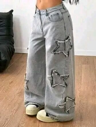 Jean large déchiré gris femme