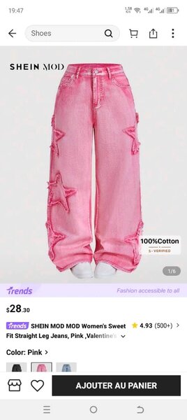 Jean rose avec étoiles complet