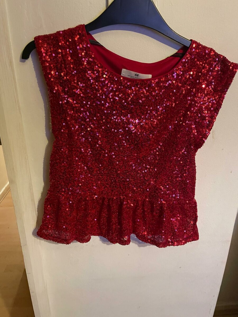 Red Sequin Peplum Top