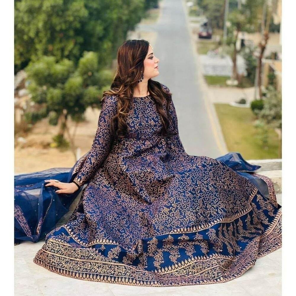 3 pcs women's Stitched katan silk printed maxi