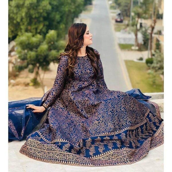 3 pcs women's Stitched katan silk printed maxi