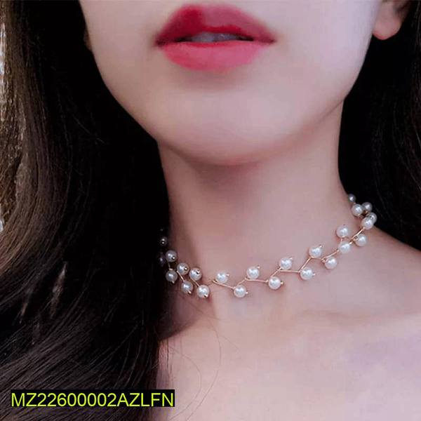 1 PCs Alloy Gold Plated Pearl Stone Chowker