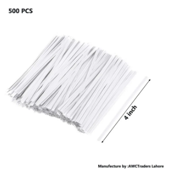 500 Pieces Long Strong Twist Ties 4.Inches Quality Kraft Closure Tie White for Tying Gift Bags Gardening Plant