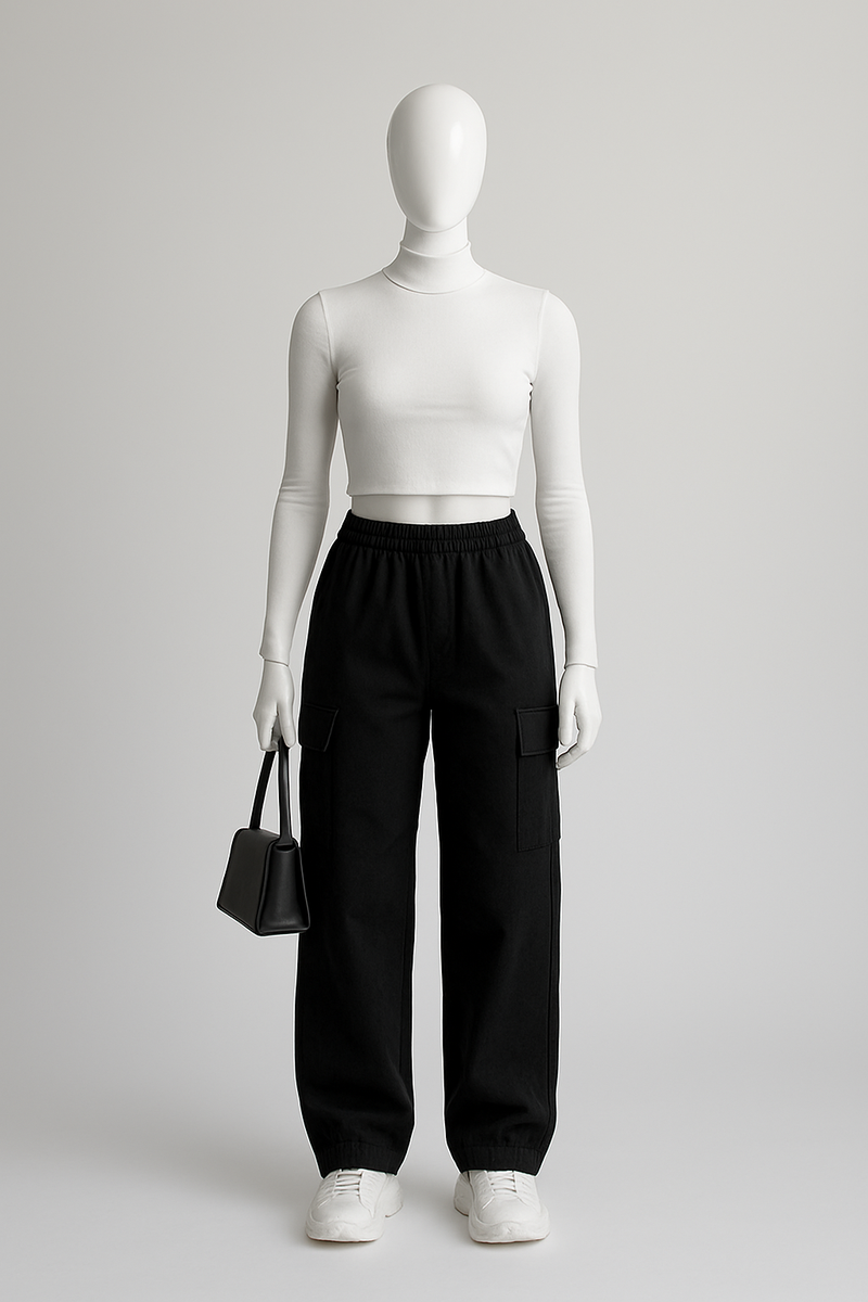 Pantalon cargo femme noir élégant