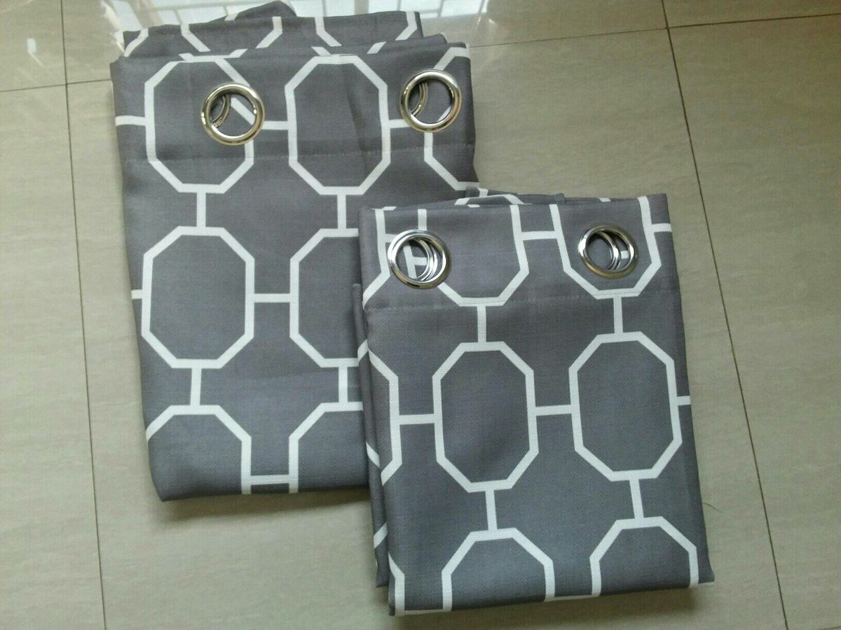 2 drops of curtains gray with white patterns