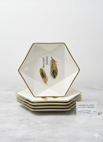 Assiettes Hexagonales Plumes