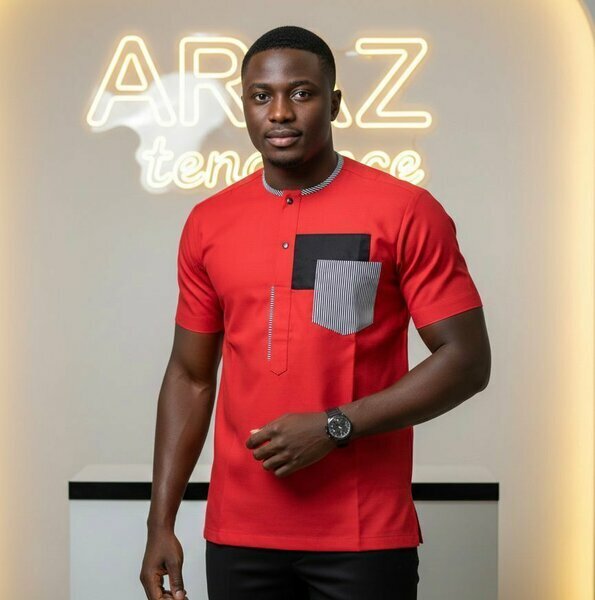 Tunique rouge motifs tissus