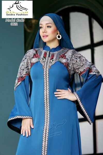 Abaya bleue brodée Sedra Fashion