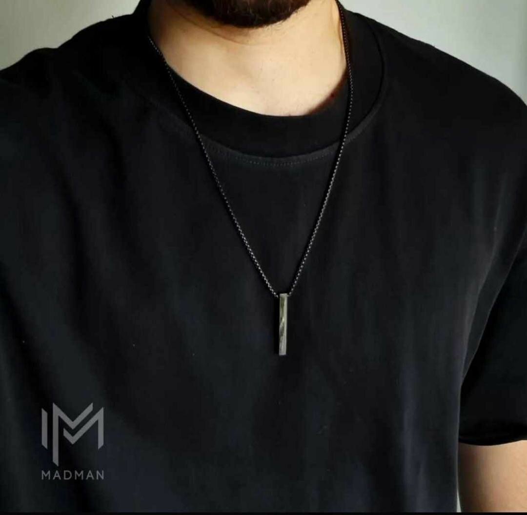 3D bar pendant, stainless steel necklace